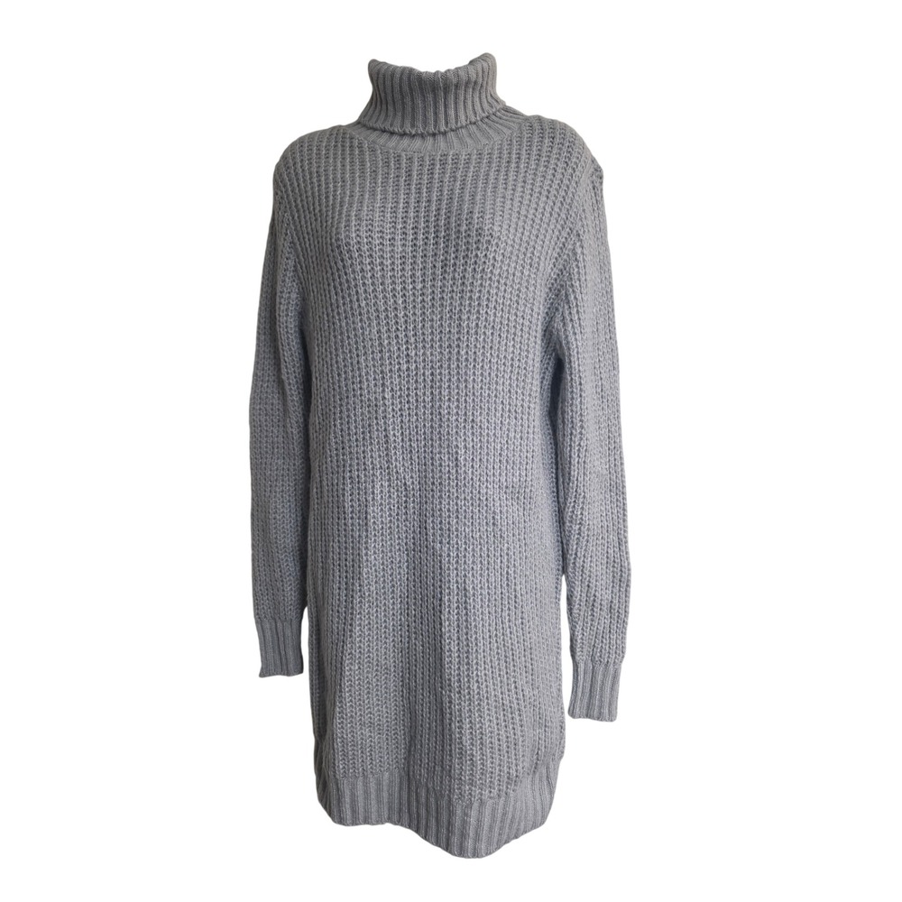 Boohoo Tall Women Gray Chunky Ribbed Turtleneck Knit Sweater Dress Size S‎ NWT